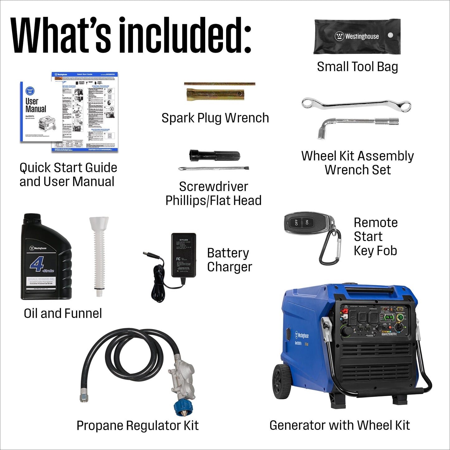 Westinghouse iGen12000TFc Inverter Generator 9000/12000W Tri Fuel Gas Propane Natural Gas 50A Low THD Remote Start CO Sensor New