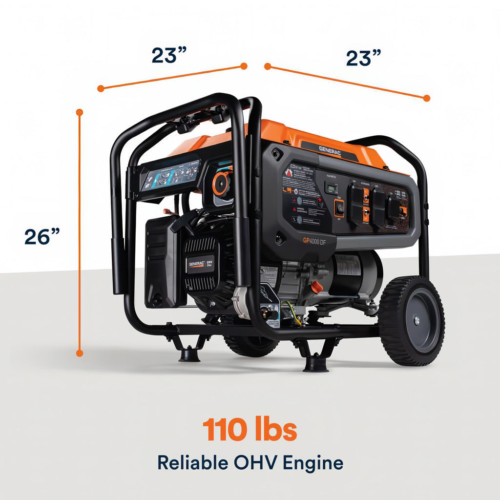 Generac GP4000 DF 4000W/4500W Generator Gas Propane Recoil Start with CO Sense 8155 RFB