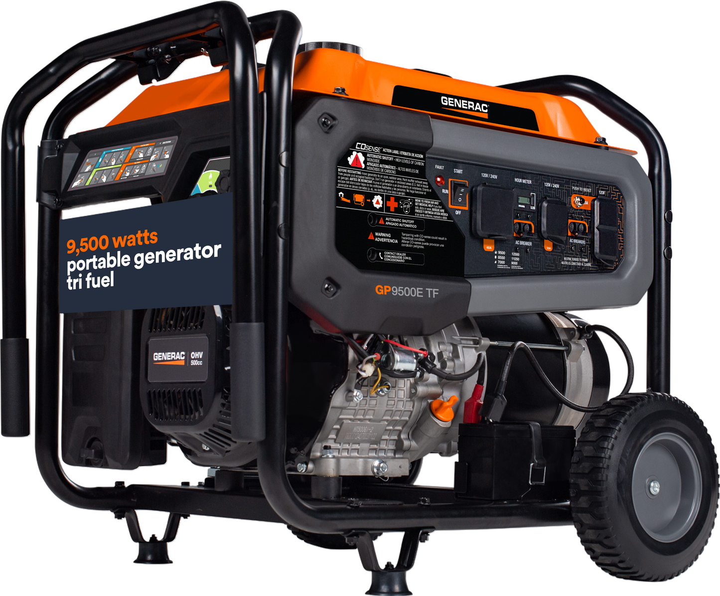 Generac GP9500E TF 8063 9500W/12500W Generator Tri-Fuel Gas Propane Natural Gas 50 Amp COSense Electric Start Scratch and Dent