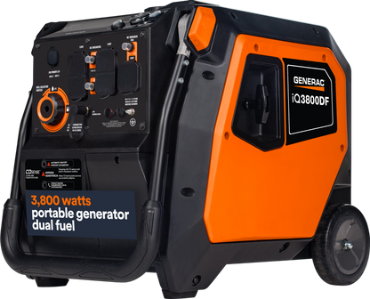 Generac iQ3800 DF 8946 3000W/3800W Generator Dual Fuel Gas Propane Low THD Inverter CO Sense Electric Start CARB New
