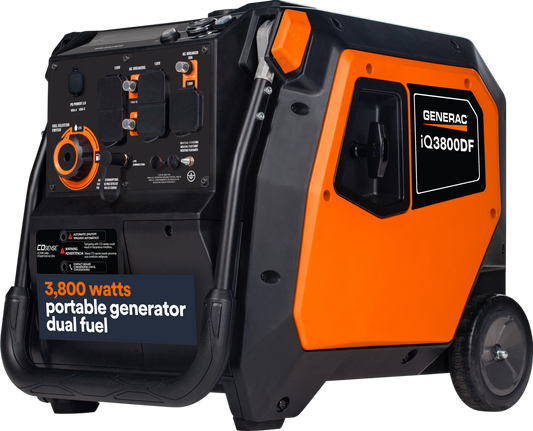 Generac iQ3800 DF 8946 3000W/3800W Generator Dual Fuel Gas Propane Low THD Inverter CO Sense Electric Start CARB New