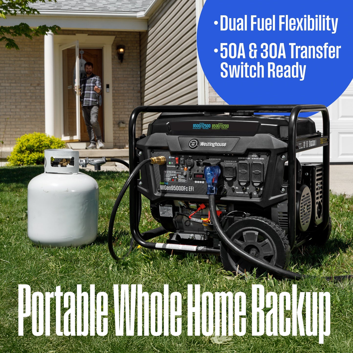 Westinghouse WGen9500DFc EFI Generator 9500/12500W Dual Fuel Gas Propane 50A Remote Start CO Sensor CARB New