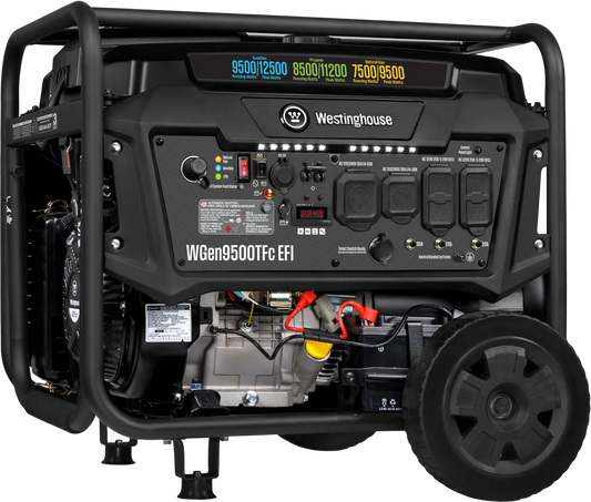 Westinghouse WGen9500TFc EFI Generator 9500/12500W Tri Fuel Gas Propane Natural Gas 50A Remote Start CO Sensor CARB New