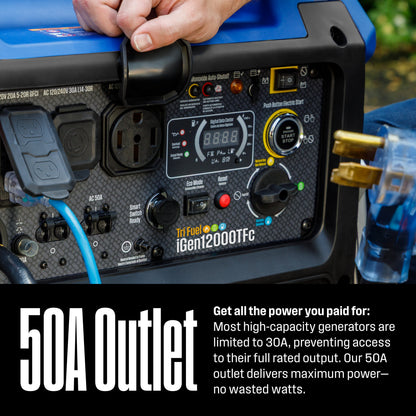 Westinghouse iGen12000TFc Inverter Generator 9000/12000W Tri Fuel Gas Propane Natural Gas 50A Low THD Remote Start CO Sensor New