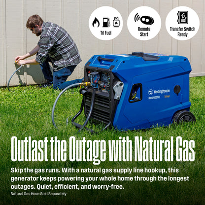 Westinghouse iGen12000TFc Inverter Generator 9000/12000W Tri Fuel Gas Propane Natural Gas 50A Low THD Remote Start CO Sensor New