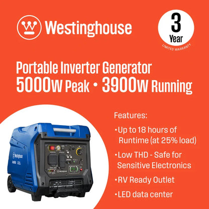 Westinghouse iGen5000c 3900W/5000W Generator Gas 30 Amp Inverter with CO Sensor Remote Start New
